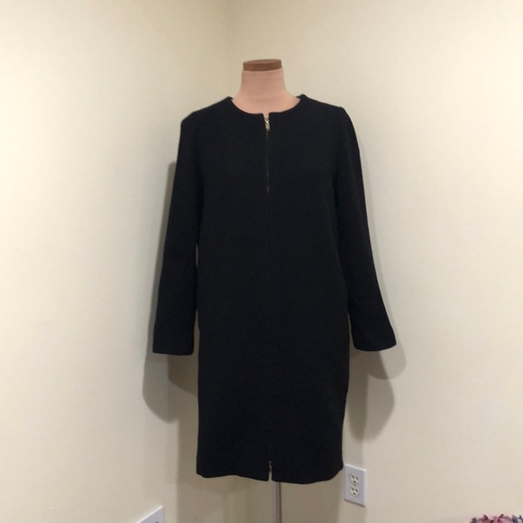 J Crew Double Cloth Collarless Pea Coat Size 8 Black Wool Blend - Picture 2 of 14